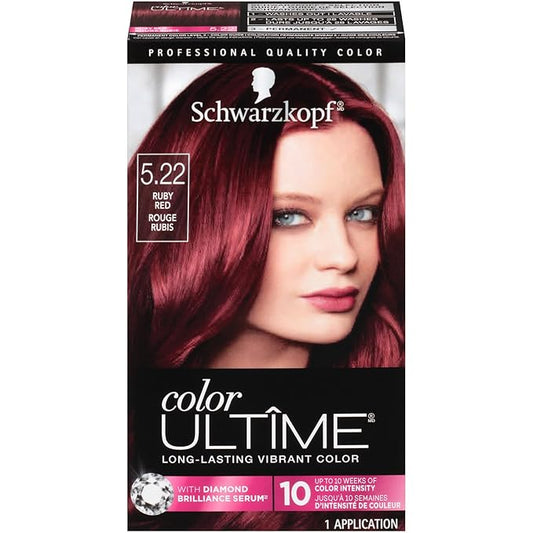 Schwarzkopf Color Ultime 5.22 Ruby Red Hair Dye, Permanent Intense Black with Diamond Brilliance, Fade-Resistant, Covers Grays, All Hair Textures