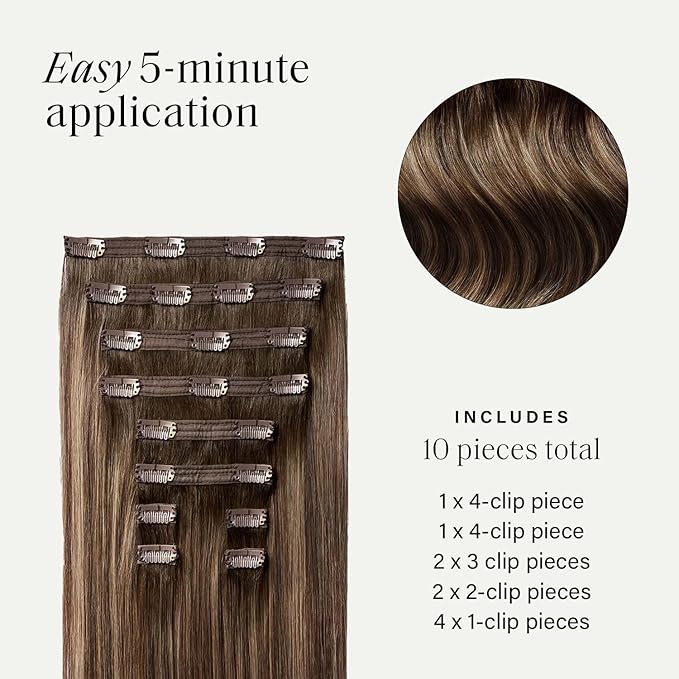 Luxy 100% Remy Human Hair, Classic 160g Clip-In Hair Extensions- 10 Wefts Multi-Dimensional Color for Natural Blending, Adds Volume & Length, Easy Apply & Remove 20" Dimensional Rooted Sunkissed Brown