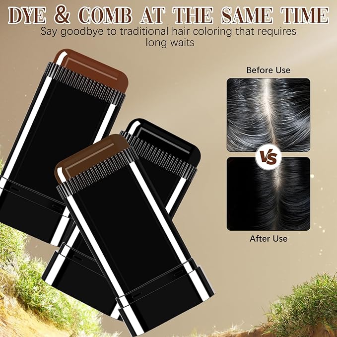 Hair Color Stick, Waterproof and Sweat-Proof Hair Dye Comb, Portable Color Touch-Up Hair Dye Sticks With Comb For Gray Hair Coverage, Cover Gray Hair Color Correction Sticks for Women & Men (Black)
