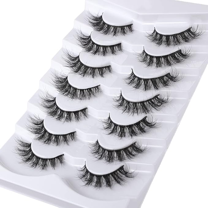 False Eyelashes Cat Eye Lashes Faux Mink Lashes Natural Look Fluffy Wispy Lashes That Look Like Extensions Pestañas Postizas D Curl Lash Strips Short Fox Eye Lashes 7 Pairs Pack