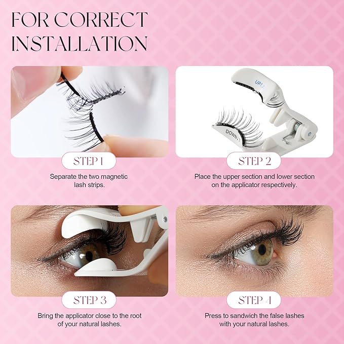 Soft Reusable Magnetic Eyelashes with Applicator, Natural False Lash Clusters, Wispy Lashes No Glue Needed, Easy to Wear and Remove