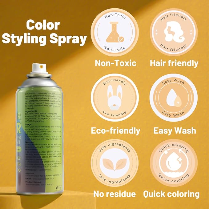 Blonde Hair Spray, Temporary Hair Color Spray for Women Men– Safe Non Sticky Washable One Day Hair Dye Spray, Disposable Accessories Included, for Halloween Cosplay Party DIY Costume Pet Fun