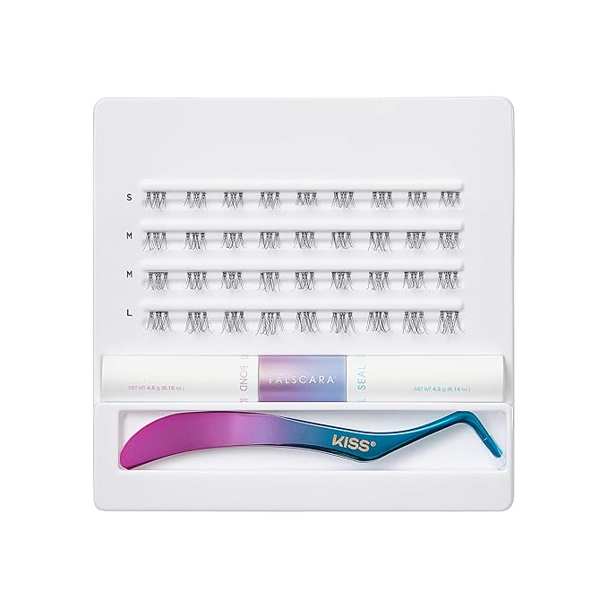 FALSCARA Ultra Natural False Eyelashes, Lash Extension Kit, Light & Airy Ultra Natural Volume Lash Clusters, 8mm-10mm-14mm, Clear Bond & Seal, Precision Applicator & 36 Lash Clusters