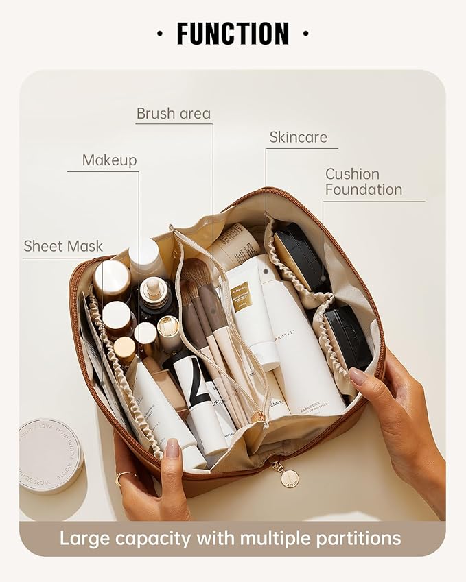 EACHY Travel Makeup Bag,Large Capacity Cosmetic Bags for Women,Waterproof Portable Pouch Open Flat Toiletry Bag Pattern Makeup Bag