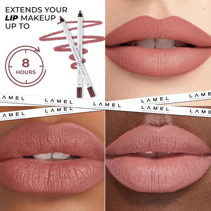 Lamel Matte Gel Lip Liner Pencil 5 Pcs Set - Creamy, Sharpenable, Longwear, Waterproof Lip Combo - Intense Brown 414, Berry 404, Chilli 413, Mauve 410 and Spicy Nude 412