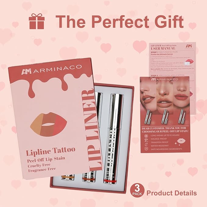 Lip Stain Peel Off for Women - 3 Color Set (Nude Brown, Red Brown, Classic Red) | Long Lasting, Waterproof, Non-Sticky, Hydrating | Peel Off Lip Tint Gloss Kit for Teens & Girls