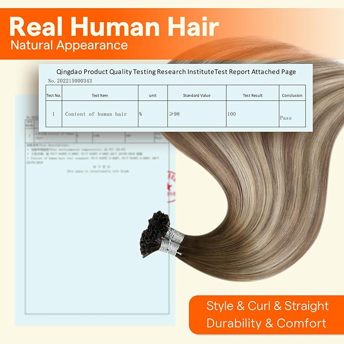 Full Shine U Tip Hair Extensions Real Human Hair 18 Inch Ktip Human Hair Extensions Balayage Color 3 Fading to 8 Ash Brown and 22 Blonde Fusion Extensions 50 Grams Pre Bonded Remy Hair for Wedding
