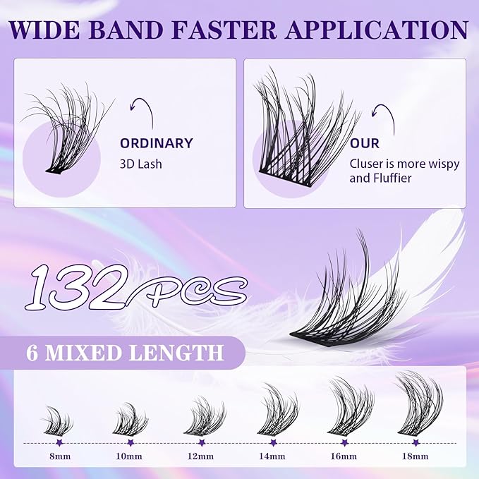 B&Q Lash Clusters Kit 132 pcs 5D Layered Volume Lash Extension Kit 8-18 mm Feathery Soft Lightweight Eyelash Clusters with Waterproof Bond and Seal Eyelash Applicator Remover (Set-Feath5D 07)