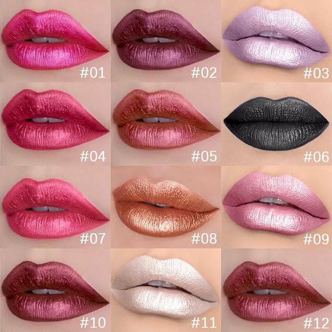 evpct 1Pcs Silver White Metallic Glitter iridescent Liquid Lipstick for Women Long Lasting Waterproof 24, Gray Silver frosted Metallic Glitter Shimmer Chrome Lipsticks Lip Gloss Stains Makeup Set, 11