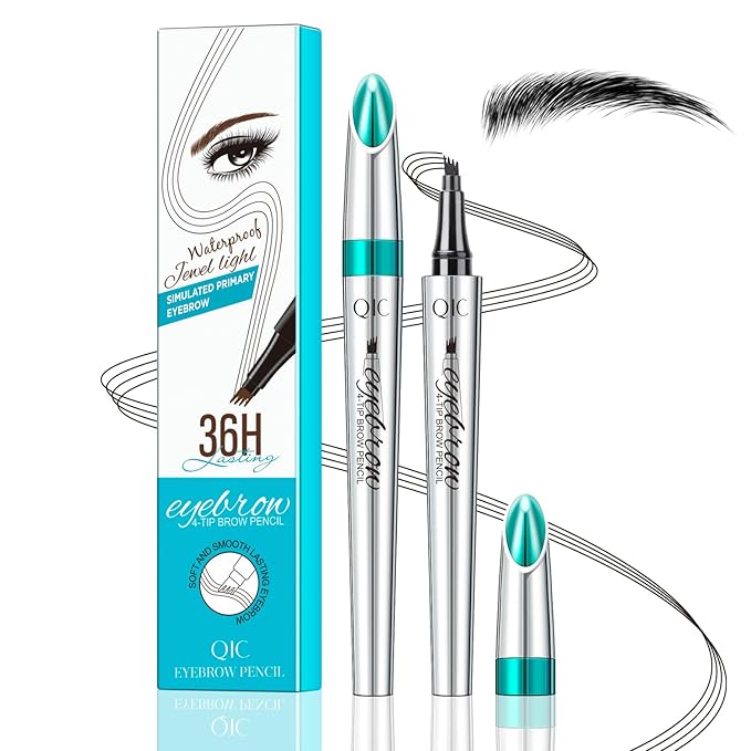 Eyebrow Pencil, Eyebrow Pen, Faux Brow Filling with 4-Fork-Tip Create Natural Hair-Like Brows Last All Day Makeup Brow Stylist Definer Waterproof Fills in Sparse Areas and Gaps (black)