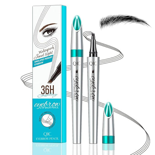 Eyebrow Pencil, Eyebrow Pen, Faux Brow Filling with 4-Fork-Tip Create Natural Hair-Like Brows Last All Day Makeup Brow Stylist Definer Waterproof Fills in Sparse Areas and Gaps (black)