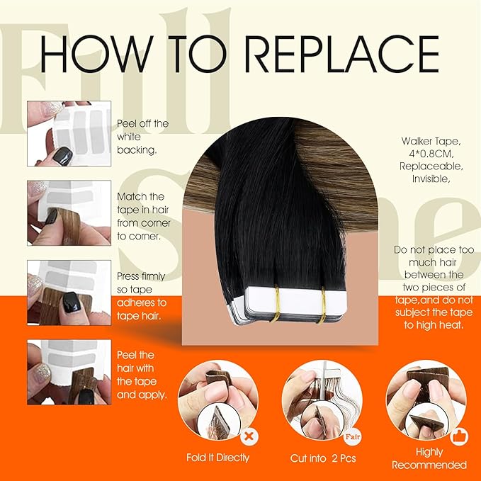 Full Shine Black And Blonde Tape in Hair Extensions Human Hair 14Inch Tape in Extensions Black To Brown Mixed Blonde Tape ins Human Hair Extensions Seamless Skin Weft Straight Remy Hair 50G 20Pcs