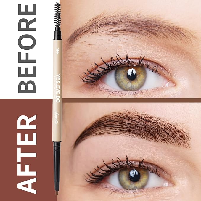 Eyebrow Filler Pencil Brown, Dual-sided Eyebrow Microfilling Pen with Spoolie Brush, Automatic Long Lasting Eyebrow Pencil for Women, Create Hair Like Stroke for Brow Lamination, Chestnut, YES.EYE DO