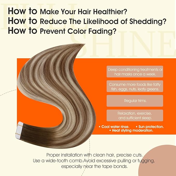 Full Shine Balayage Tape in Hair Extensions Human Hair Color 3/8/22 Darker Brown to Ash Brown Highlights Blonde Hair Extensions Tape ins 50G Seamless Natural Skin Weft Human Hair 20Pcs 22Inch