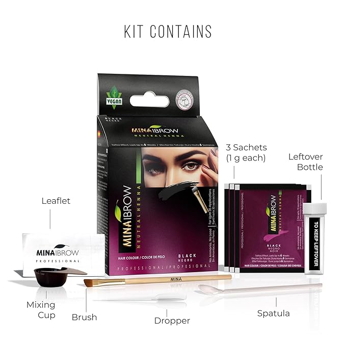 MinaiBrow Black Natural Spot Coloring Powder with Brush | Water & Smudge Proof Instant Brow Dye, 100% Gray Converge