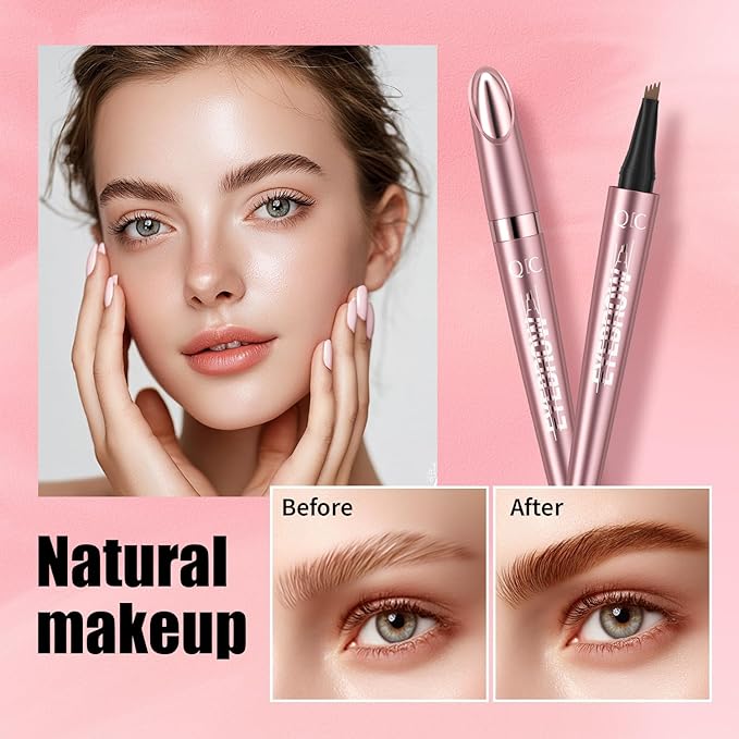 Microblading Eyebrow Pen,QIC Eyebrow 4 Tip Brow Pencil,Long-Lasting Natural Eyebrow Hair,Waterproof Magic Eyebrow Pencil Eyebrow Brush(Brown)