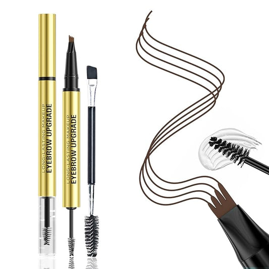 2-in-1 Eyebrow Pen and Eye Brow Clear Gel, 4 Tip Microblading Eyebrow Pencil for Women Hair-Like Strokes & Feathered Brows, Waterproof Long Lasting Lift Shaping, Smudge Proof Brow Pencil, Dark Brown