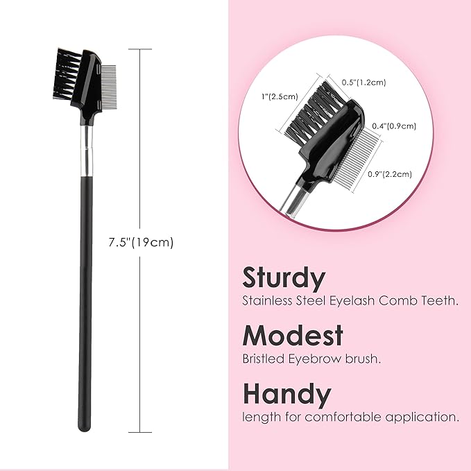 Beauty7 Eyelash Brush Eyebrow Brush Spoolie Brush Eyelash Resuable Dual Comb Stainless Steel Teeth Mascara Applicator Makeup Tool Eyebrow Eyelash