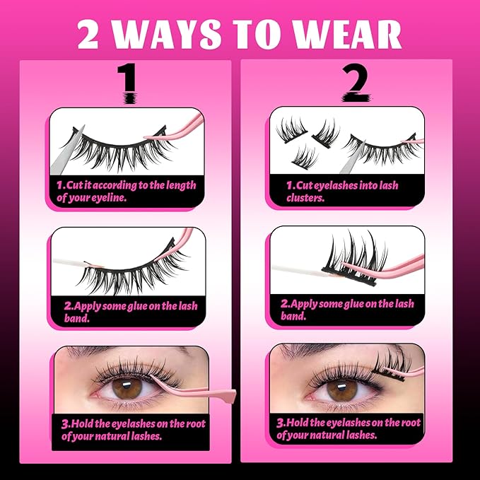 Veleasha Lashes Manga Eyelashes DIY Lash Spiky Lash Clusters Natural Look Eyelashes with Multiple Wear Ways Soft Cotton Band Lashes Wispy 7 Pairs Pack (Sugar)