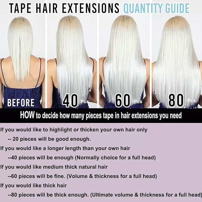 Lacer Human Hair Tape in Extensions Darkest Brown to Platinum Blonde Tape in Hair Extensions Human Hair 24 Inch 20pcs 50g Tape Hair Extensions Straight Seamless Skin Weft Real Human Hair