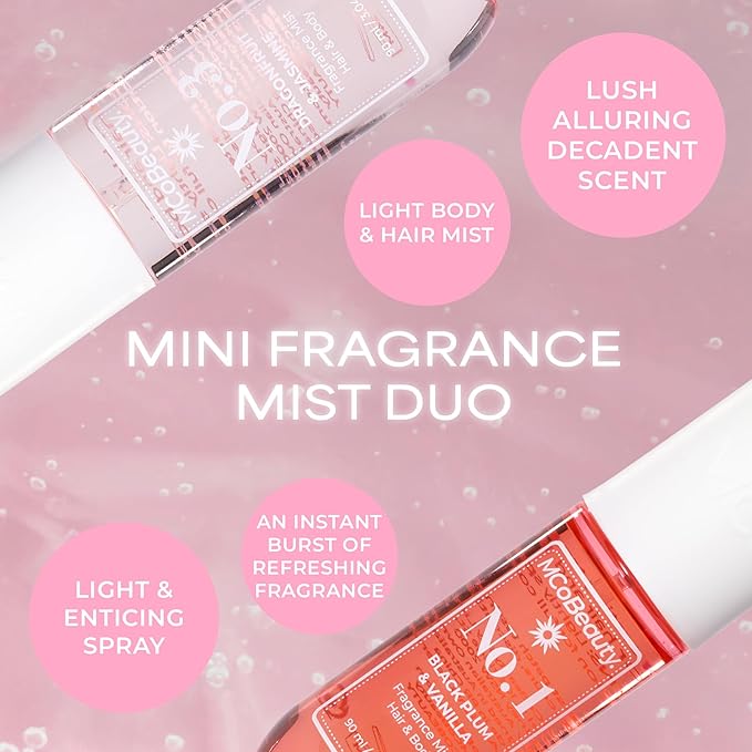 MCoBeauty - Mini Fragrance Mist Duo, No. 1 & No. 3, Limited Edition Travel-Size Body & Hair Perfume Sprays with Fruity, Floral & Tropical Notes, Holiday Collection, Cruelty Free Fragrance Gift Set