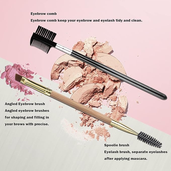 Duo Bamboo Eyebrow Brush Set - Angled Brow Brush & Spoolie Eyelash Comb