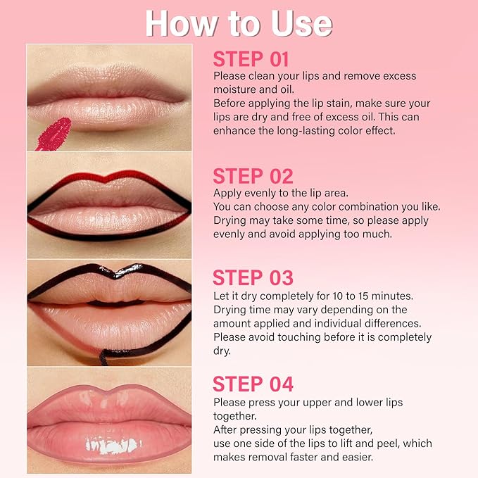 Lip Stain - Lip Stain Peel Off | Waterproof, Transfer-Resistant, Smudge-Proof | Precise Application, One-Peel Finish | Long Lasting Lip Liner Stain for All-Day Color Hold（Coral Pink）