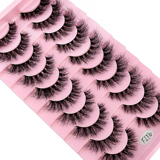 HBZGTLAD New 10 Pairs 3D Mink Lashes False Eyelashes Handmade Wispy Fluffy Long Lashes Natural Eye Makeup Tools Eye Lashes(Fly-10)
