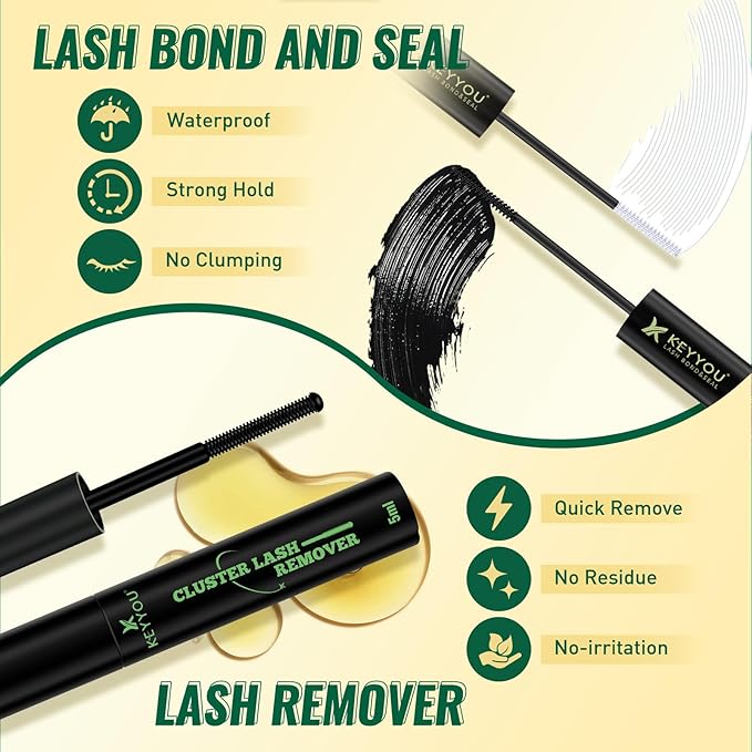 KEYYOULASH Lash Clusters Kit 144pcs 8-18MIX Natural&Wispy Cluster Lashes Thin Band Lash Extension Kit with Bond and Seal,Remover,Applicators for DIY Fluffy Eyelash Extension Kit at Home(KY02 Kit)