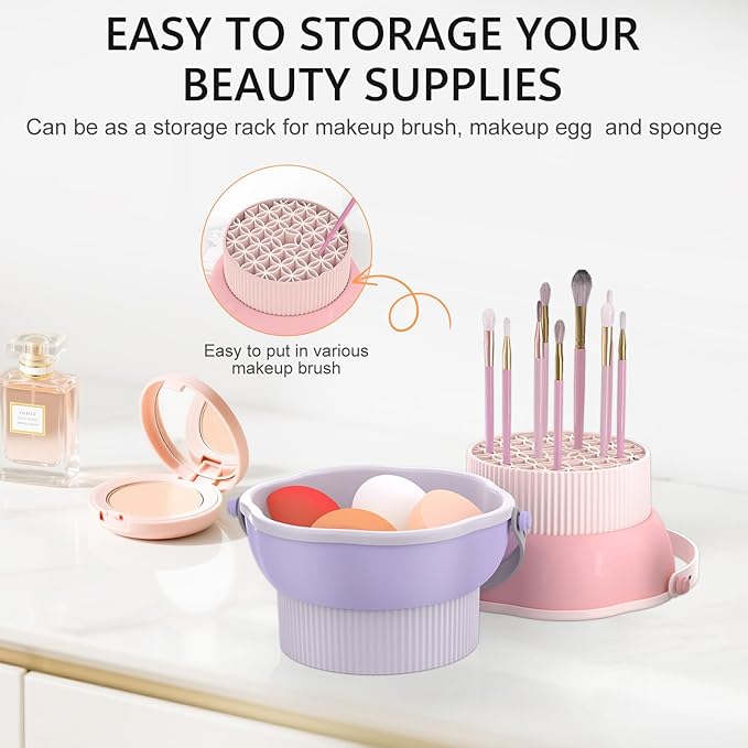 senbowe 3 in 1 Makeup Brush Cleaner Mat, Silicone Makeup Brush Cleaner Bowl Cosmetic Brushes Cleaning Pad Tool Organizer for Storage and Air Drying, Make Up Brush Washing Tool for Sponge