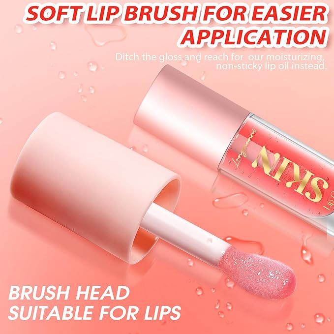 2Pack Non-sticky Lip Oil, Moisturizing Glossy/Shiny Lip Gloss Oil PlumpingTint, Hydrating Lip Gloss Lip Balm, Long Lasting Nourishing Fruit Flavoure Lip Oils(Strawberry + Coconut)