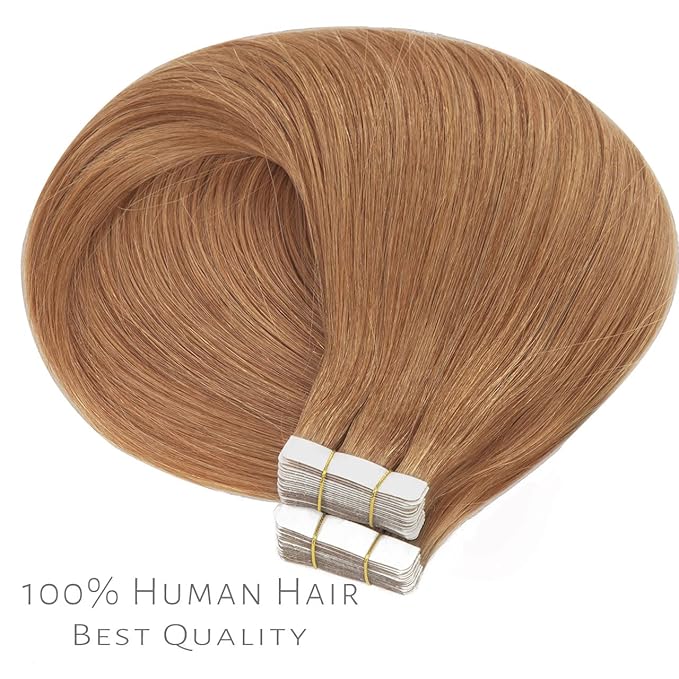 Lacer Seamless Remy Tape in Hair Extensions Human Hair Balayage Natural PU Skin Weft 100% Real Hair Extensions Tape in Auburn Blonde Double Side 50g 20pcs/set