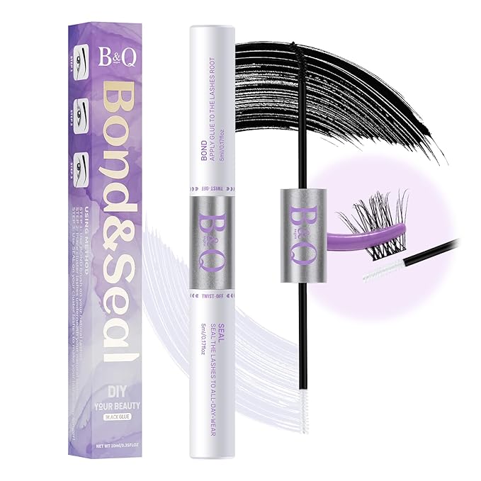 B&Q Lashes Bond and Seal Waterproof 10ML Bond and Seal Long Lasting Lash Bond DIY Lash Extension Bond and Seal for Beginner Eyelash Bond and Seal（YJST-Black）
