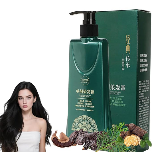 Mild Formula Long Lasting Hair Dye Set, Nourishing Plant-Based Hair Color, New Natural Hair Color Shampoo for Gray Hair Cover up, Single Step Herbal Single Agent Floral Dye (210ML, Natural Black)