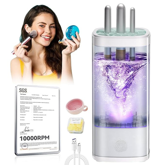 5.0 Upgraded Makeup Brush Cleaner Machine【Industry NO.1-10000 RPM Turbine Motor】Electric Makeup Brush Cleaner【SGS Certified - Zero Dust Residue】Universal One-Button Cleaner, makeup brushes cleaner