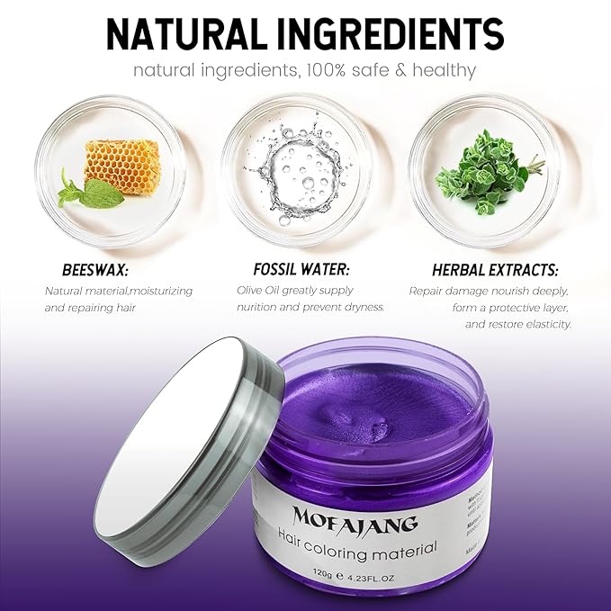 Purple Temporary Hair Dye Wax Natural Instant Hair Color Wax Pomades 4.23 oz,Hair Styling Clay for Party, Cosplay, Halloween,Christmas