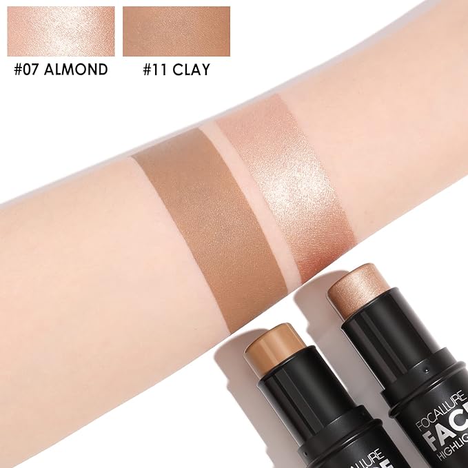 FOCALLURE 2 Pcs Mineral Cream Contour Stick,Moisturize Highlighter and Bronzer Pen,Non Stick Face Brightens & Shades Pencil,Long Lasting & Smooth Gliding Face Illuminator Makeup,Medium