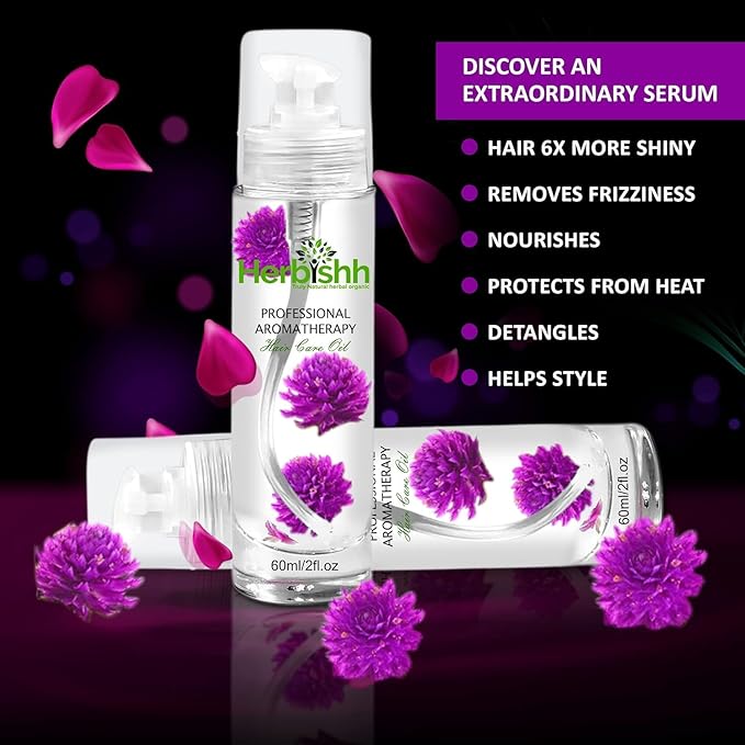 Herbishh Burgundy Hair Color Shampoo - 3-In-1 Magic Dye for Gray Hair 500 Ml + Essential Flower Hair Oil - Organic Formula for Dry, Damaged Hair 60 ML