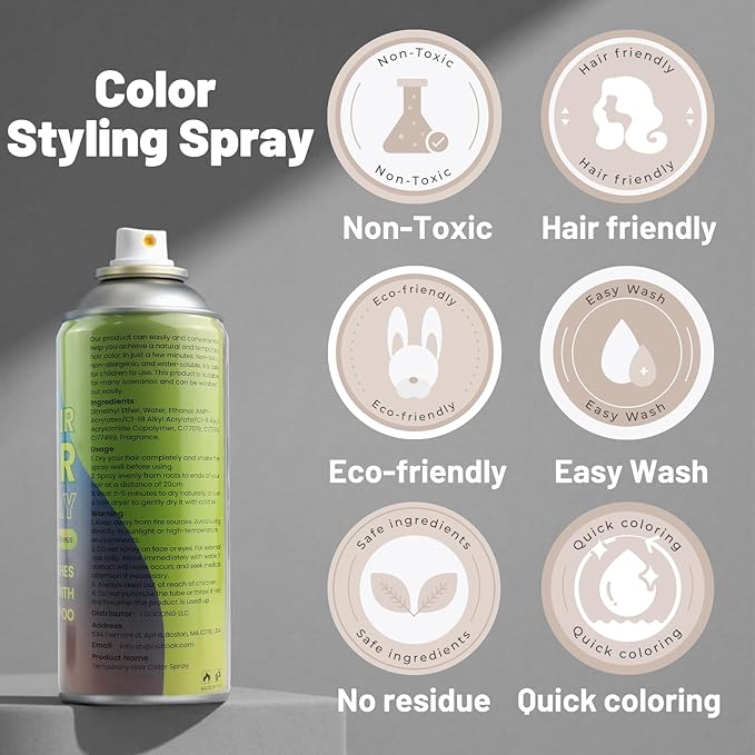 Silver Gray/Grey Hair Spray, Temporary Hair Color Spray for Women Men–Safe Non Sticky Washable One Day Hair Dye Spray, Disposable Accessories Included, for Halloween Cosplay Party Costume Pet Fun