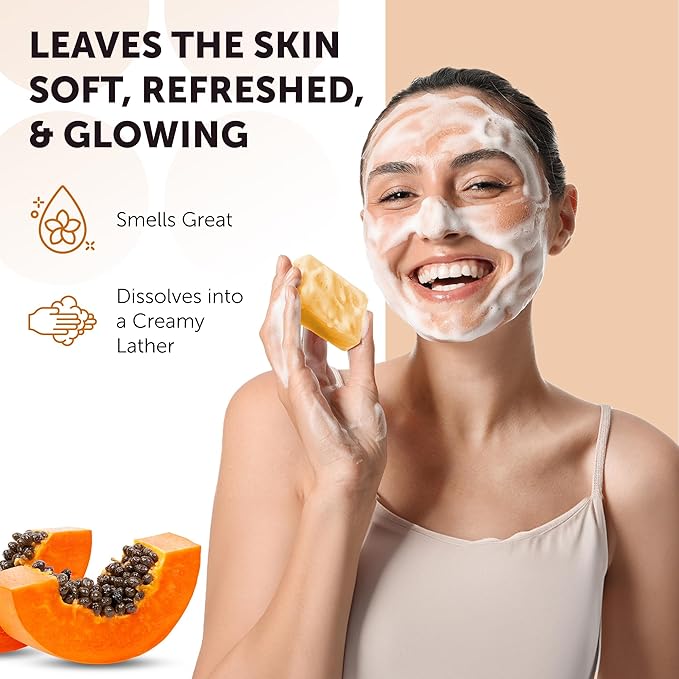 VALITIC Papaya and Turmeric Kojic Acid Soap Bar - Dark Spot Corrector Skin Care Cleansing Bar - Infused with Vitamin C, Hyaluronic Acid - Papaya 2 Pack, Kojic 2 Pack, Holder