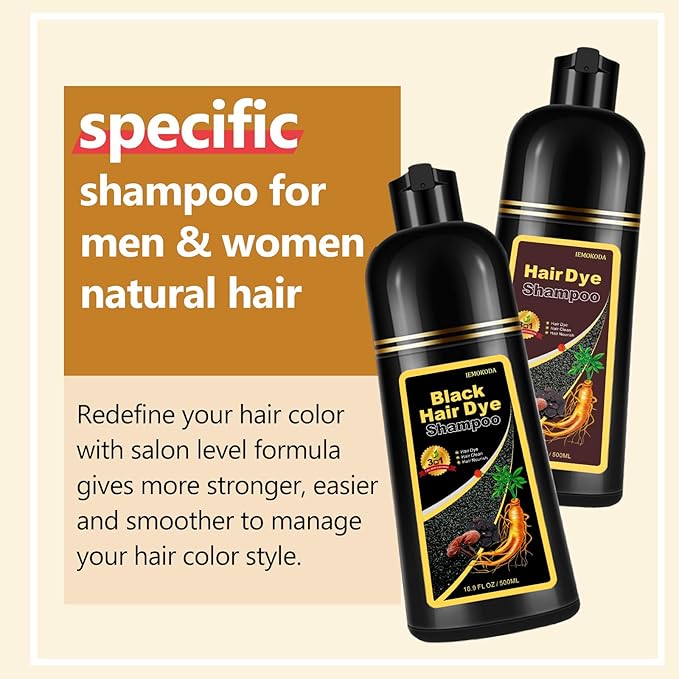 Natural Black Tea Hair Dye Shampoo 3 in 1, Hair Dye Shampoo for Men Women, Instant Black Color Hair Dye for 100% Gray Hair Coverage, Easy to Use, Champu Para Canas for All Hair Types, 16.9 Fl Oz