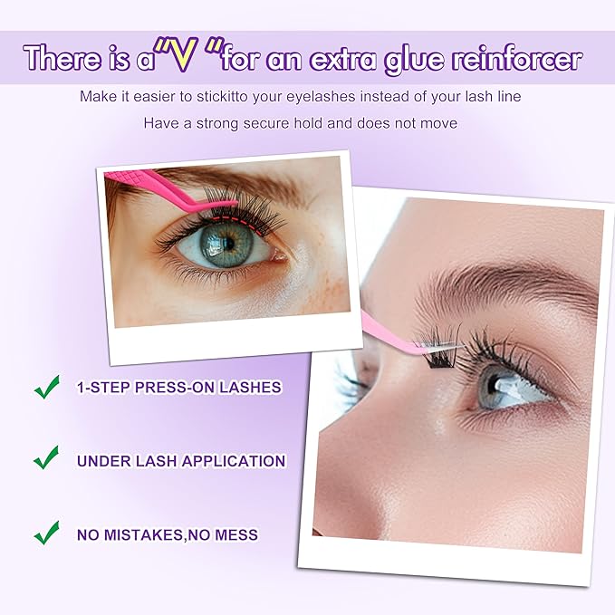 JoMay Self Adhesive Eyelashes, Press on Lashes No Glue Needed, Glueless Lashes Pre-Glued Natural Cluster Extension Kit D Curl For Beginners, No Sticky Residue 1 Step DIY 48PCS 10-16mm X02