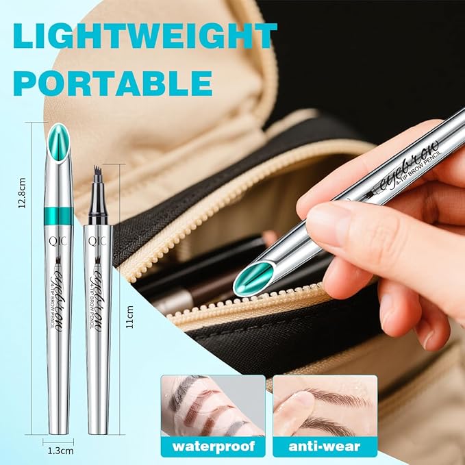 Eyebrow Pencil with 4 Tip Microblade for Natural Eyebrow Makeup Eyebrow Microblading Pen Waterproof &Smudge-Proof (3# Reddish Brown)
