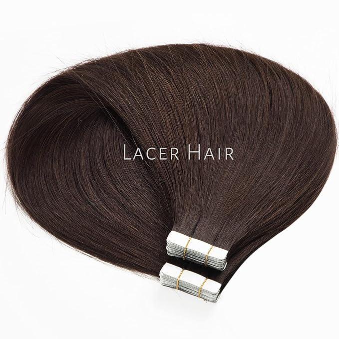 Lacer Dark Brown Tape in Hair Extensions Human Hair Double Sided Adhesive Seamless Glue in Hair Extensions 14 Inch 50g/20pcs Tape Ins