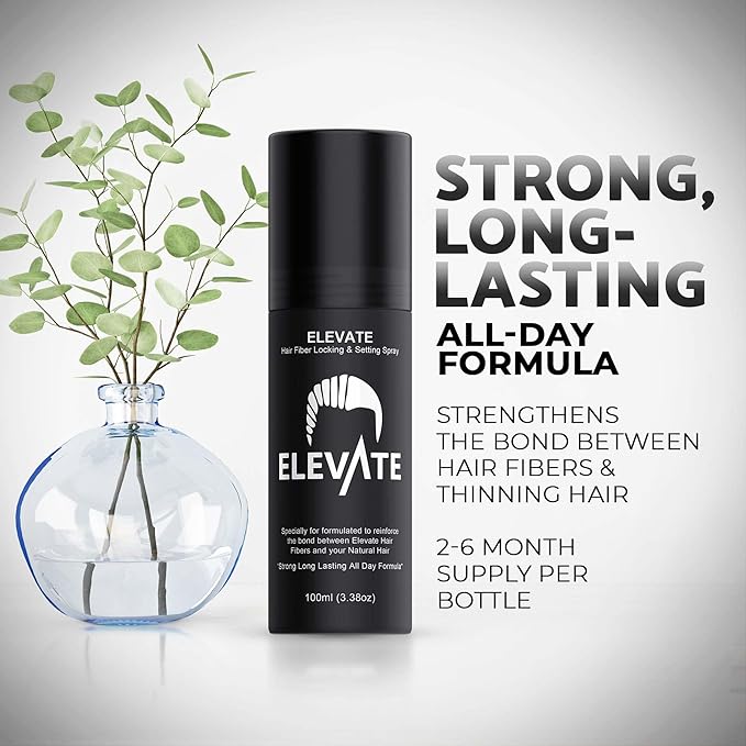 Elevate Hair Fiber Locking & Setting Hold Spray | New Advanced Long Lasting Formula | 2-6 Month Supply | Strong Formula for Wind, Sweat, and Weather Resistant for Men and Women