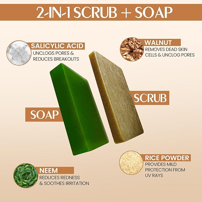 Scrub Soap with Salicylic Acid & Neem – Exfoliating Body & Face Soap – Enriched with Niacinamide, Tea Tree Extract, Neem, Salicylic Acid 110 g (Pack of 1)