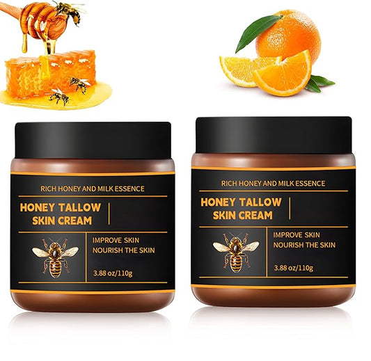 2Pcs Marromi Beef Tallow for Skin, Tallow Honey Balm, Organic Grass-Fed Beef Tallow Balm with Raw Honey, Natural Soothing Moisturizing Anti-Aging, Suitable for All Skin Types