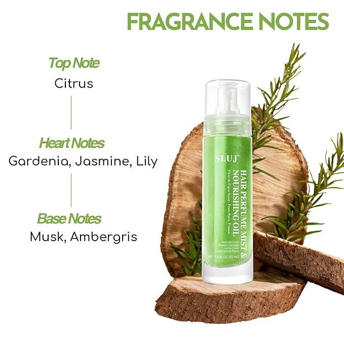 SLUJ Hair Perfume for Women - Hair Mist with Argan Oil & Light Green Shimmer, Lightweight Hair Oil Spray for Dry Hair, Heat Protection Spray for Hair, Long Lasting Hair Scent