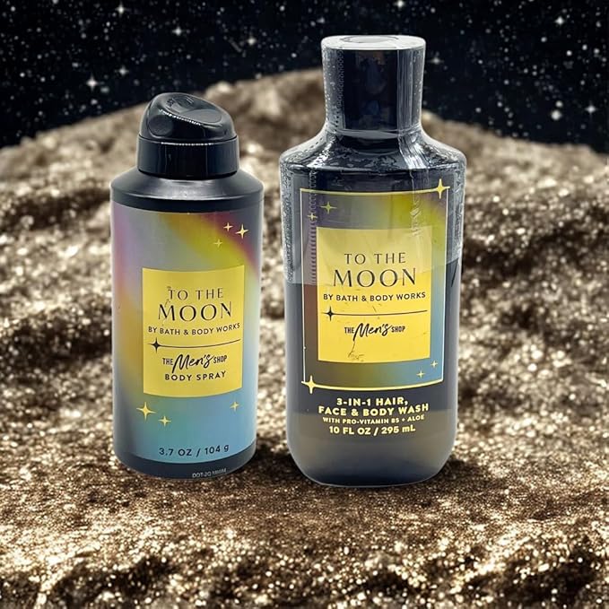 Bath & Body Works TO THE MOON Men's Body Spray & 3-in-1 Hair, Face & Body Wash 2pc bundle Gift set With a Blue Bow for Holidays - Full Size