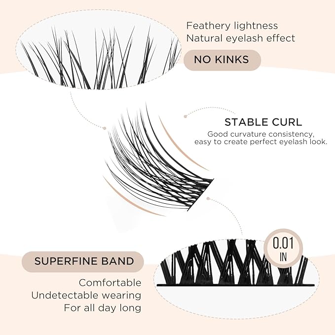 Lashes Clusters Natural Look 144Pcs Wispy Lashes Reusable Super Thin Band & Soft Individual Volume Faux Mink Lashes(703C)